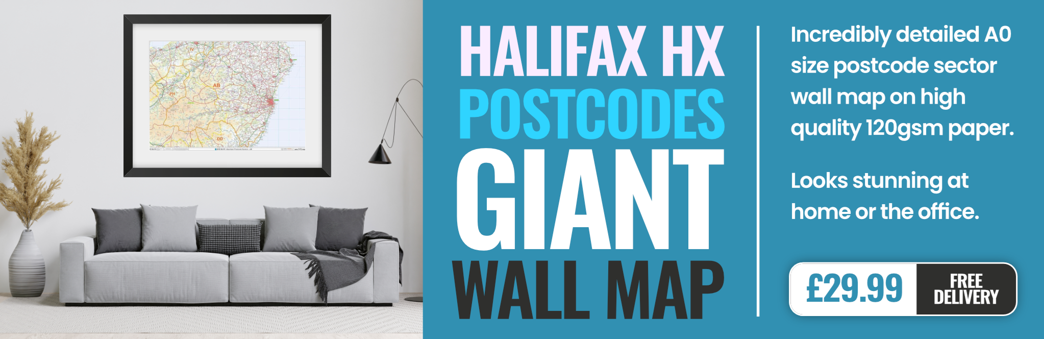 HX Postcode Wall Map