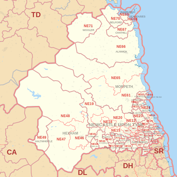 Newcastle Upon Tyne Postcode Map